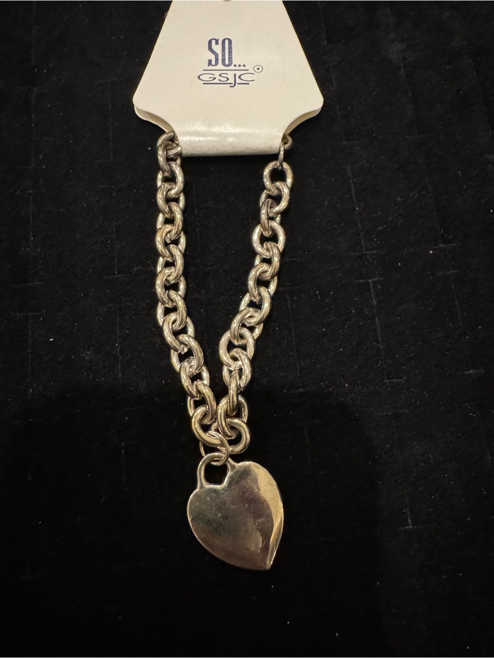 SO GSJC Silver Tone Chunky Chain Heart Charm Bracelet Made in Korea